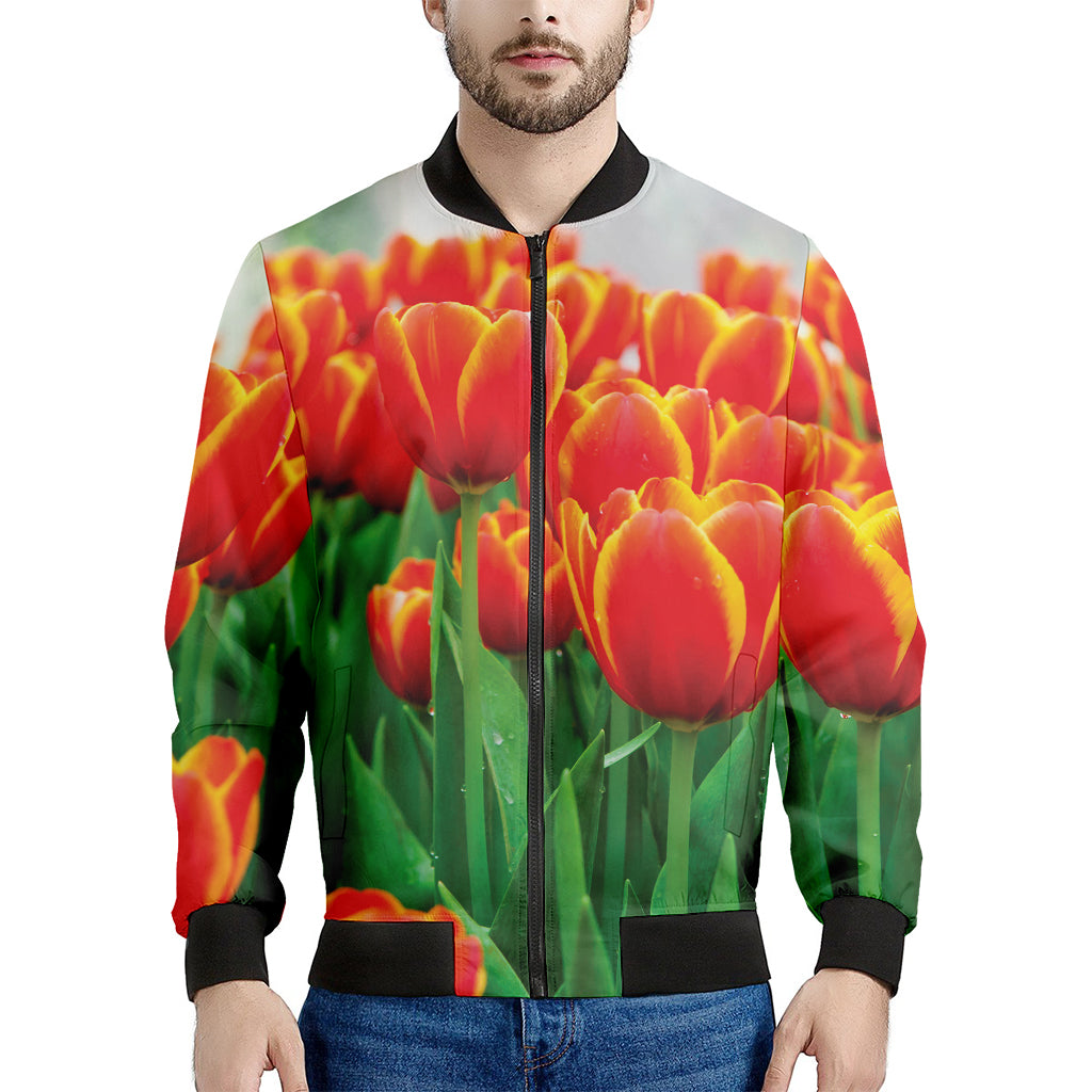 Red And Yellow Tulip Print Men's Bomber Jacket