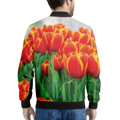 Red And Yellow Tulip Print Men's Bomber Jacket