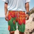 Red And Yellow Tulip Print Men's Cargo Shorts