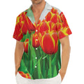 Red And Yellow Tulip Print Men's Deep V-Neck Shirt