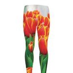 Red And Yellow Tulip Print Men's leggings