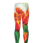 Red And Yellow Tulip Print Men's leggings