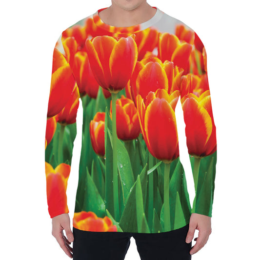 Red And Yellow Tulip Print Men's Long Sleeve T-Shirt