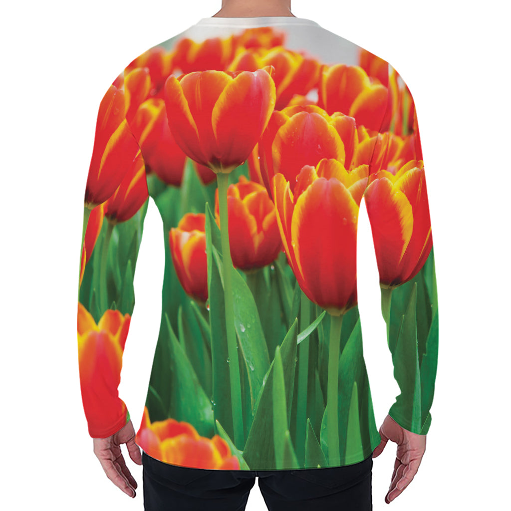 Red And Yellow Tulip Print Men's Long Sleeve T-Shirt