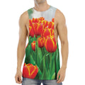 Red And Yellow Tulip Print Men's Muscle Tank Top