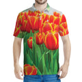 Red And Yellow Tulip Print Men's Polo Shirt