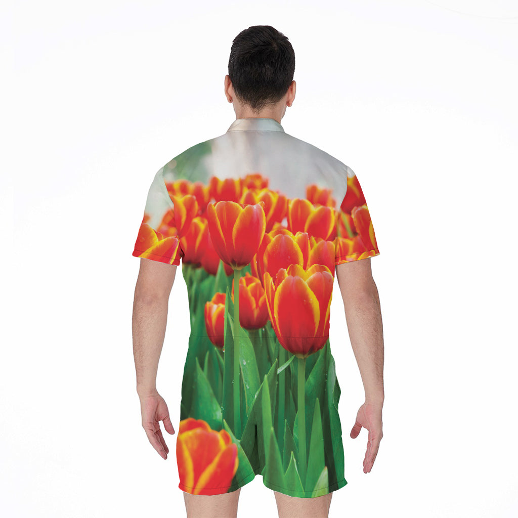 Red And Yellow Tulip Print Men's Rompers
