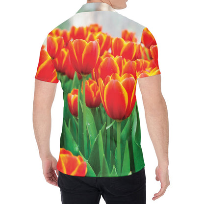 Red And Yellow Tulip Print Men's Shirt