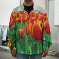 Red And Yellow Tulip Print Men's Shirt Jacket