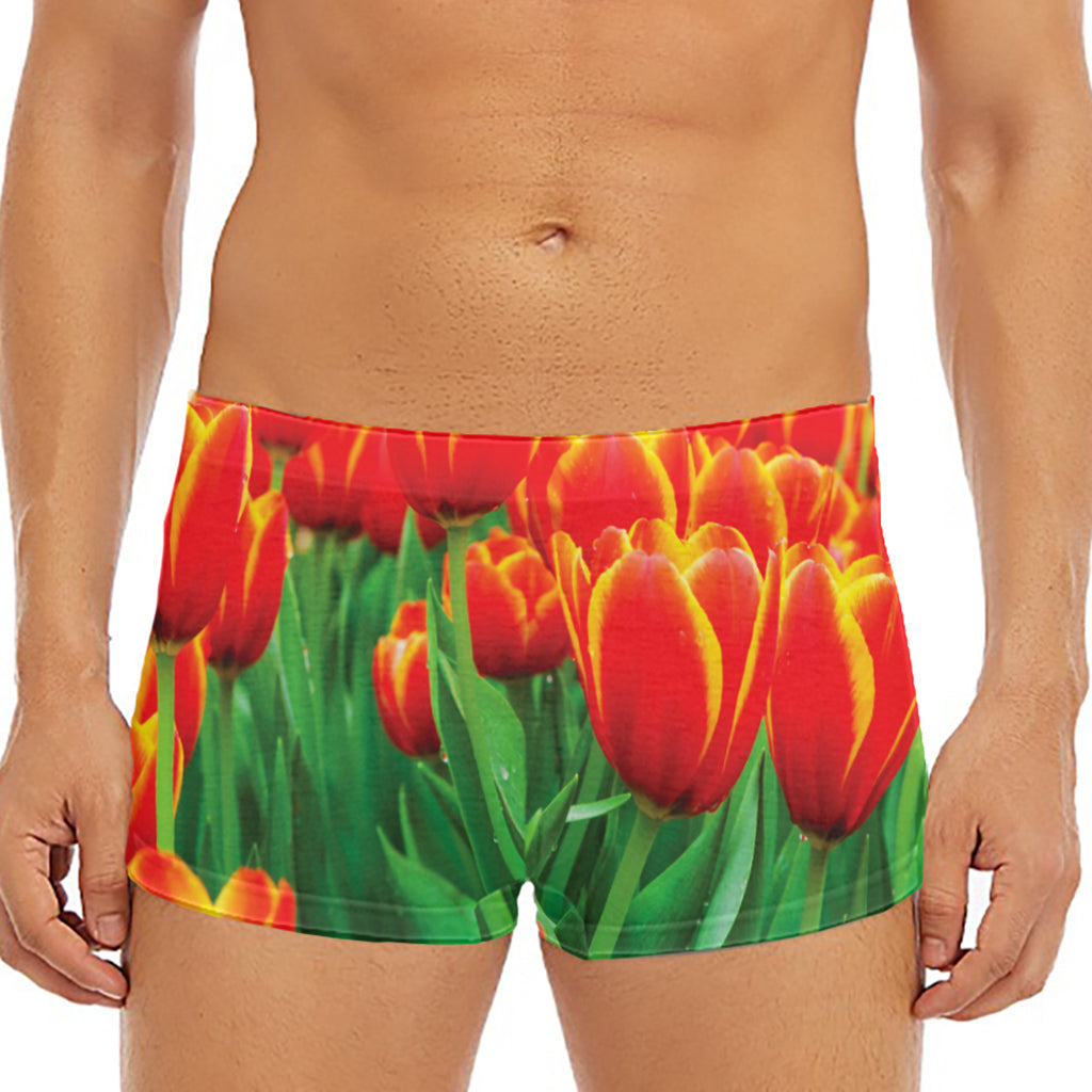 Red And Yellow Tulip Print Men's Short Boxer Briefs