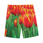 Red And Yellow Tulip Print Men's Sports Shorts