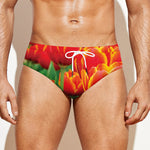 Red And Yellow Tulip Print Men's Swim Briefs