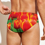 Red And Yellow Tulip Print Men's Swim Briefs