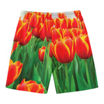 Red And Yellow Tulip Print Men's Swim Trunks