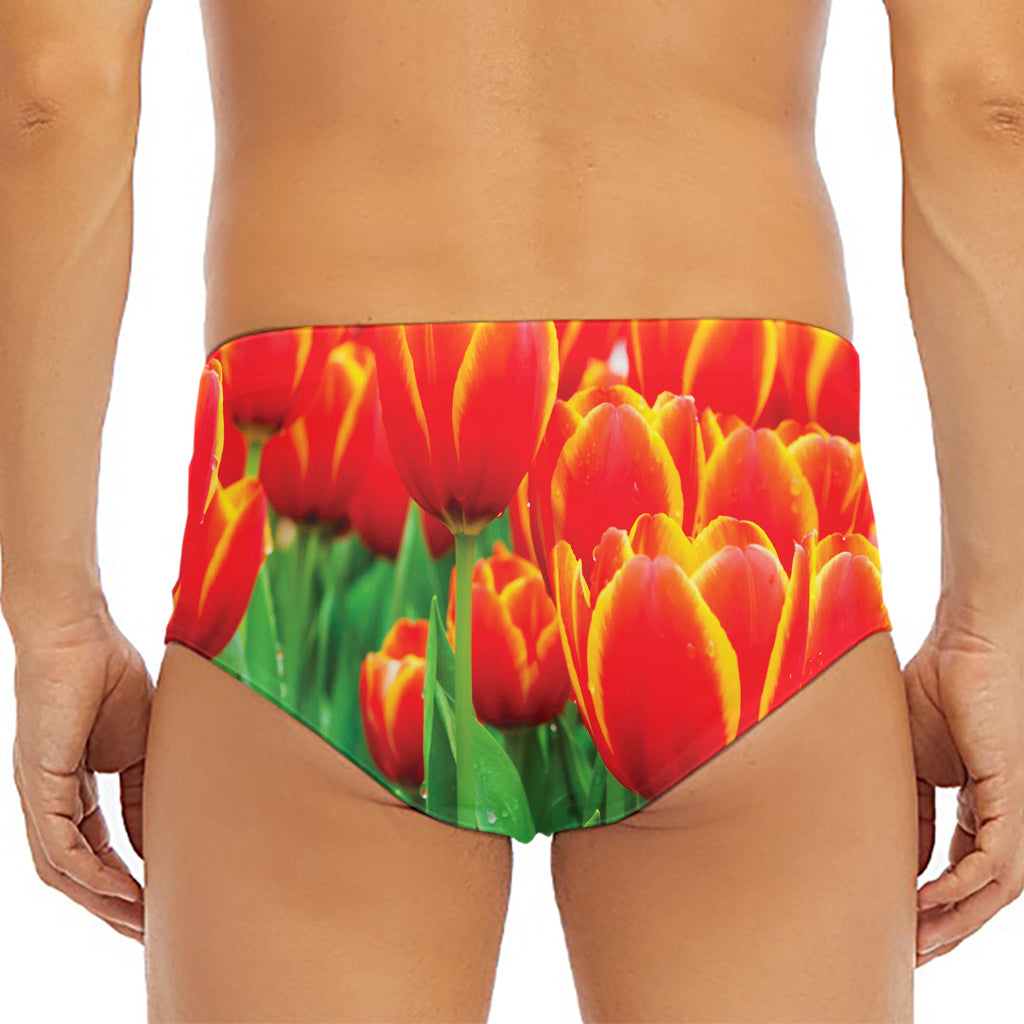 Red And Yellow Tulip Print Men's Triangle Swim Briefs