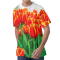 Red And Yellow Tulip Print Men's Velvet T-Shirt