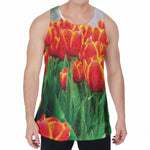 Red And Yellow Tulip Print Men's Velvet Tank Top