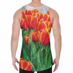 Red And Yellow Tulip Print Men's Velvet Tank Top