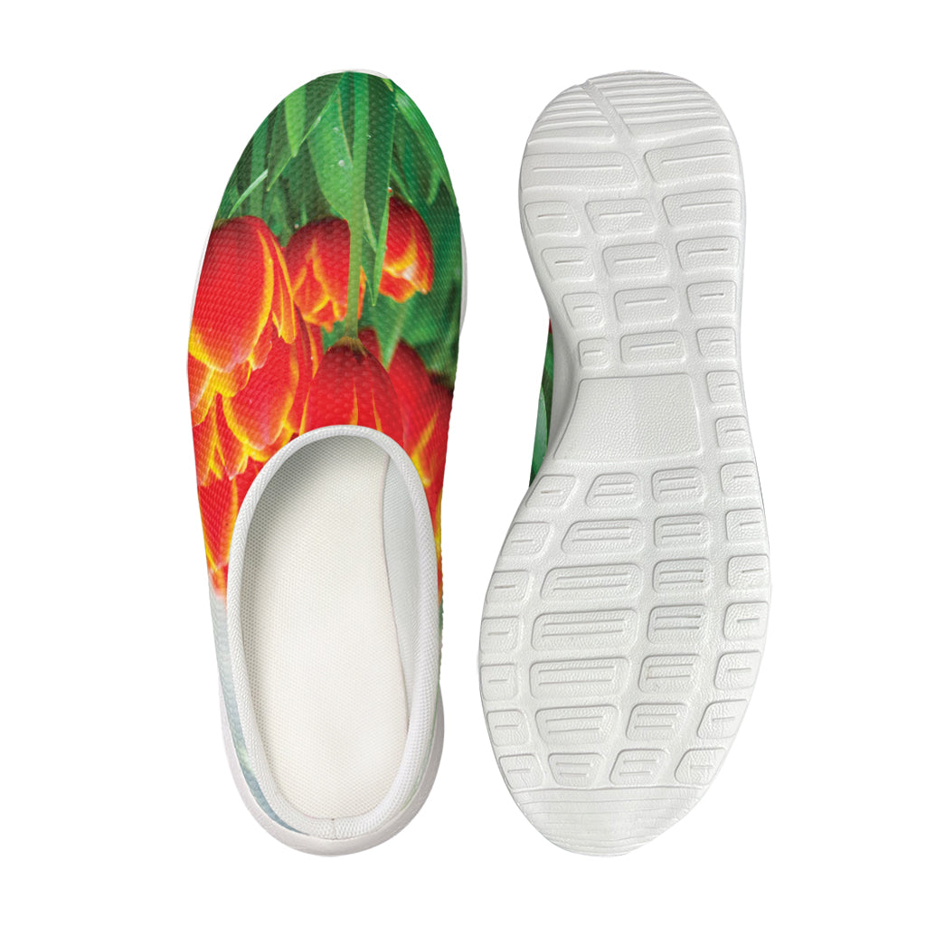 Red And Yellow Tulip Print Mesh Casual Shoes