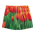 Red And Yellow Tulip Print Mesh Shorts