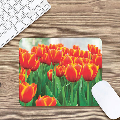 Red And Yellow Tulip Print Mouse Pad