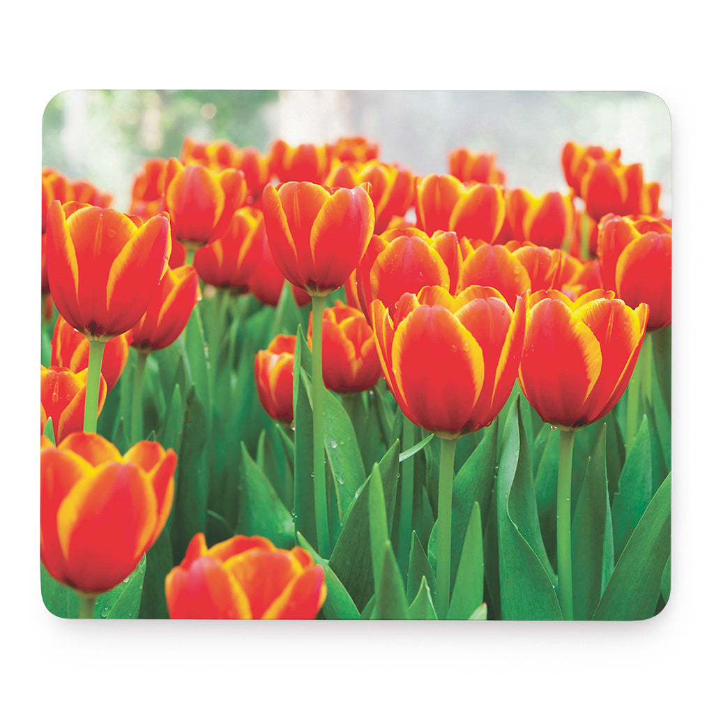 Red And Yellow Tulip Print Mouse Pad