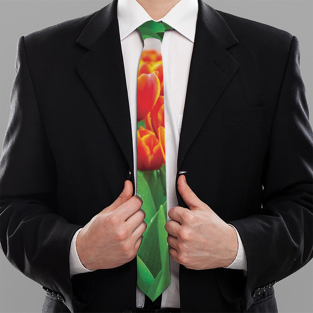 Red And Yellow Tulip Print Necktie