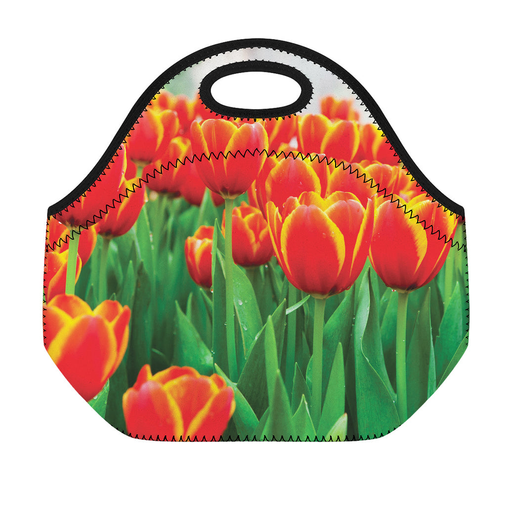 Red And Yellow Tulip Print Neoprene Lunch Bag