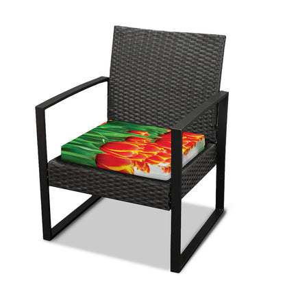 Red And Yellow Tulip Print Outdoor Seat Cushion Cover