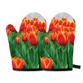 Red And Yellow Tulip Print Oven Mitts