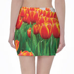 Red And Yellow Tulip Print Pencil Mini Skirt