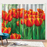 Red And Yellow Tulip Print Pencil Pleat Curtains