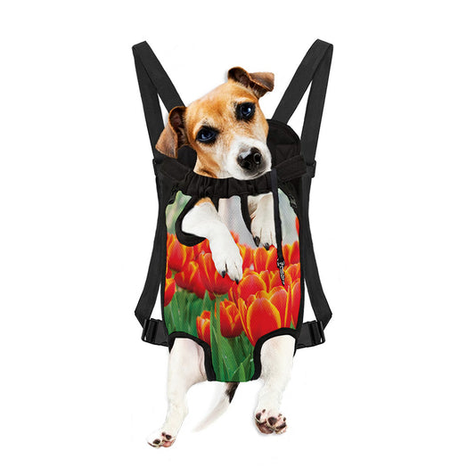 Red And Yellow Tulip Print Pet Carrier Backpack