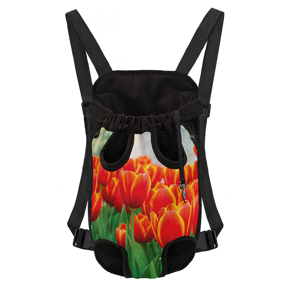 Red And Yellow Tulip Print Pet Carrier Backpack