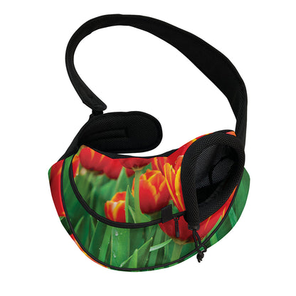 Red And Yellow Tulip Print Pet Sling Carrier