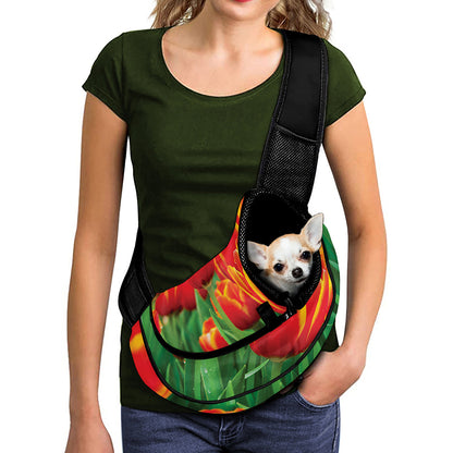 Red And Yellow Tulip Print Pet Sling Carrier