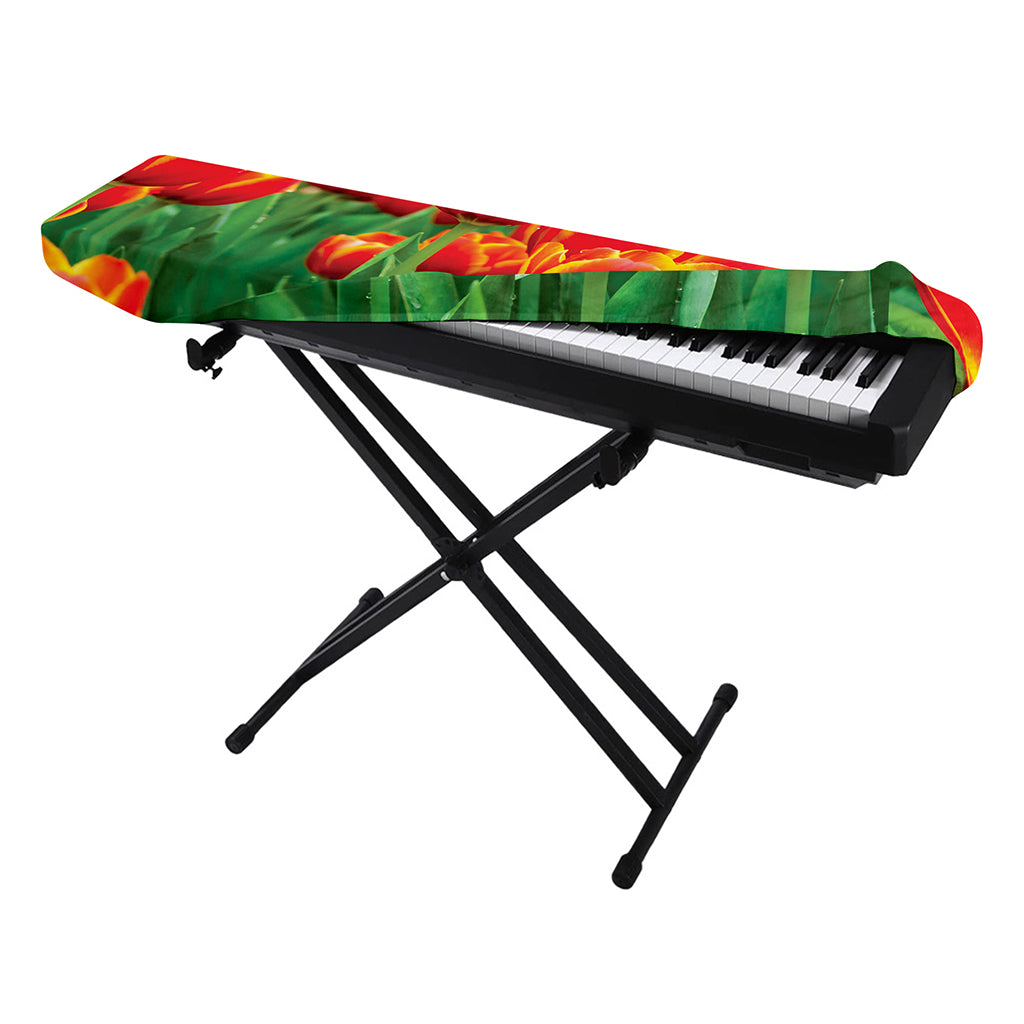 Red And Yellow Tulip Print Piano Keyboard Cover