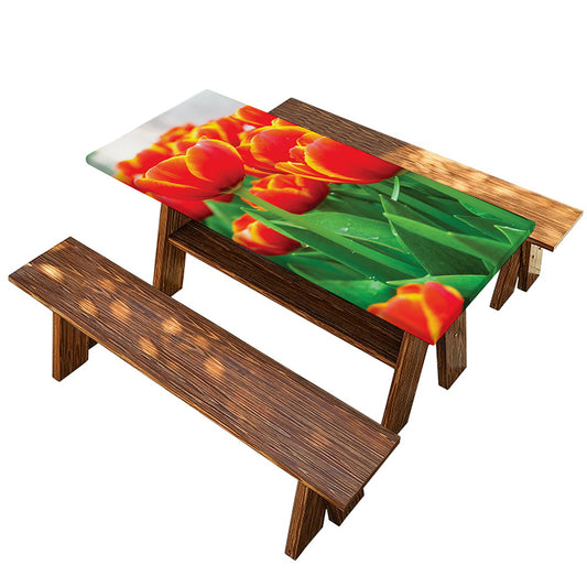 Red And Yellow Tulip Print Picnic Table Cover