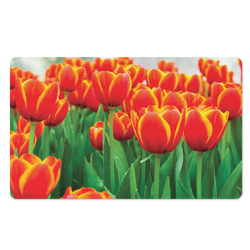 Red And Yellow Tulip Print Polyester Doormat