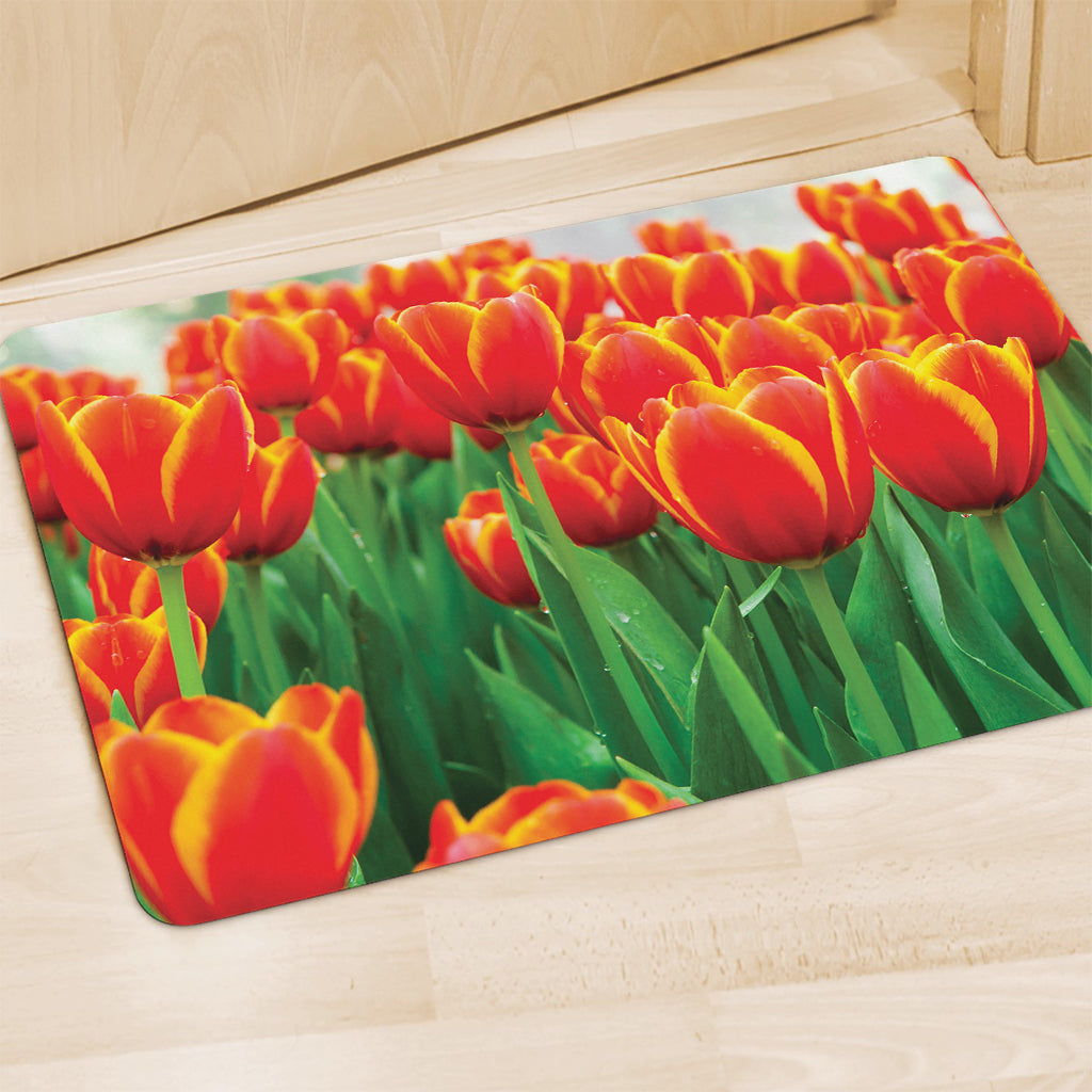 Red And Yellow Tulip Print Polyester Doormat