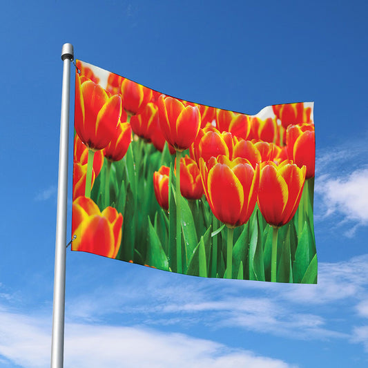 Red And Yellow Tulip Print Polyester Flag