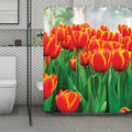 Red And Yellow Tulip Print Polyester Shower Curtain