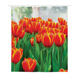 Red And Yellow Tulip Print Polyester Shower Curtain