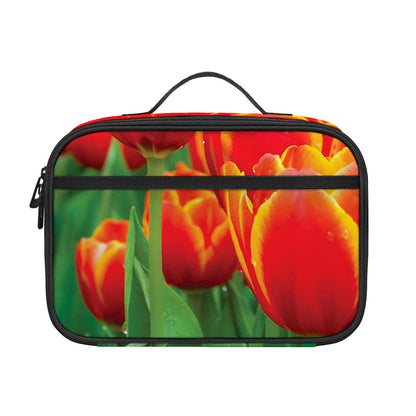 Red And Yellow Tulip Print Portable Lunch Bag