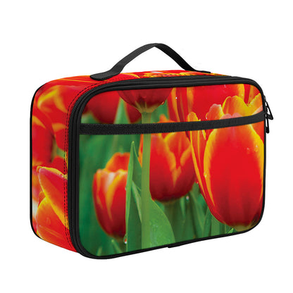 Red And Yellow Tulip Print Portable Lunch Bag