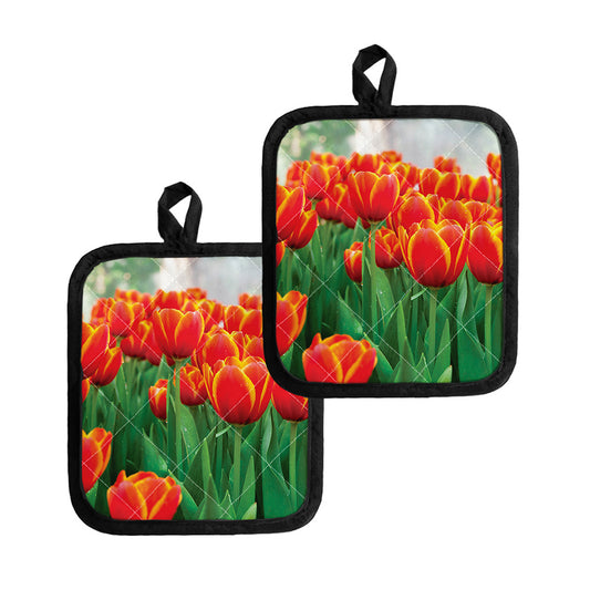 Red And Yellow Tulip Print Pot Holders