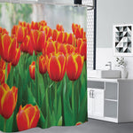 Red And Yellow Tulip Print Premium Shower Curtain