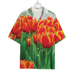 Red And Yellow Tulip Print Rayon Hawaiian Shirt