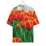 Red And Yellow Tulip Print Rayon Hawaiian Shirt