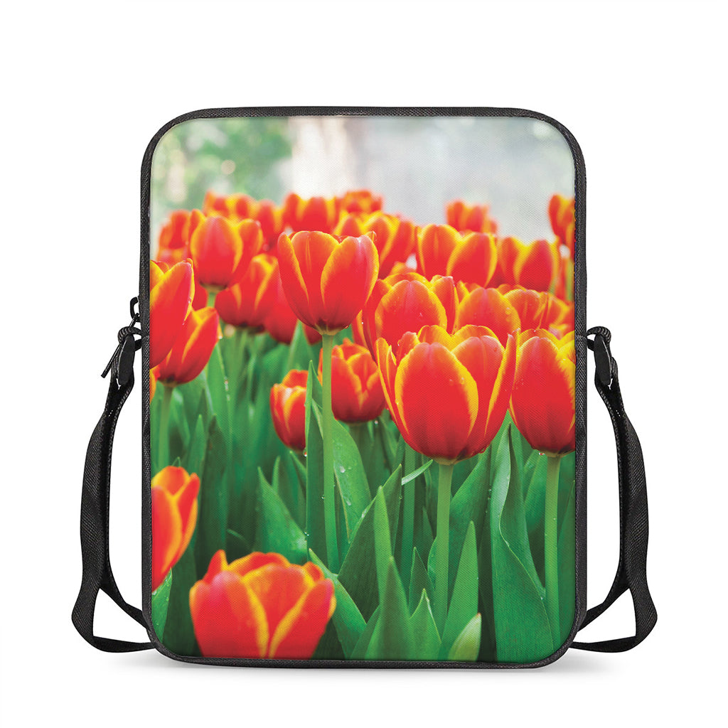 Red And Yellow Tulip Print Rectangular Crossbody Bag